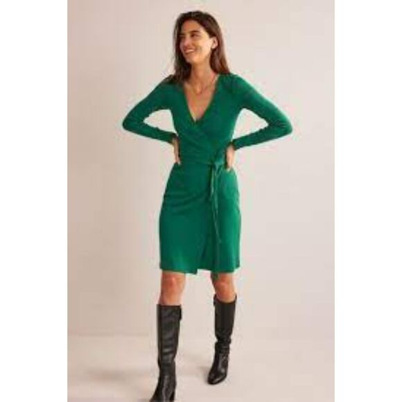 Boden Jersey Wrap Dress Emerald Green Size 2 - Picture 1 of 6